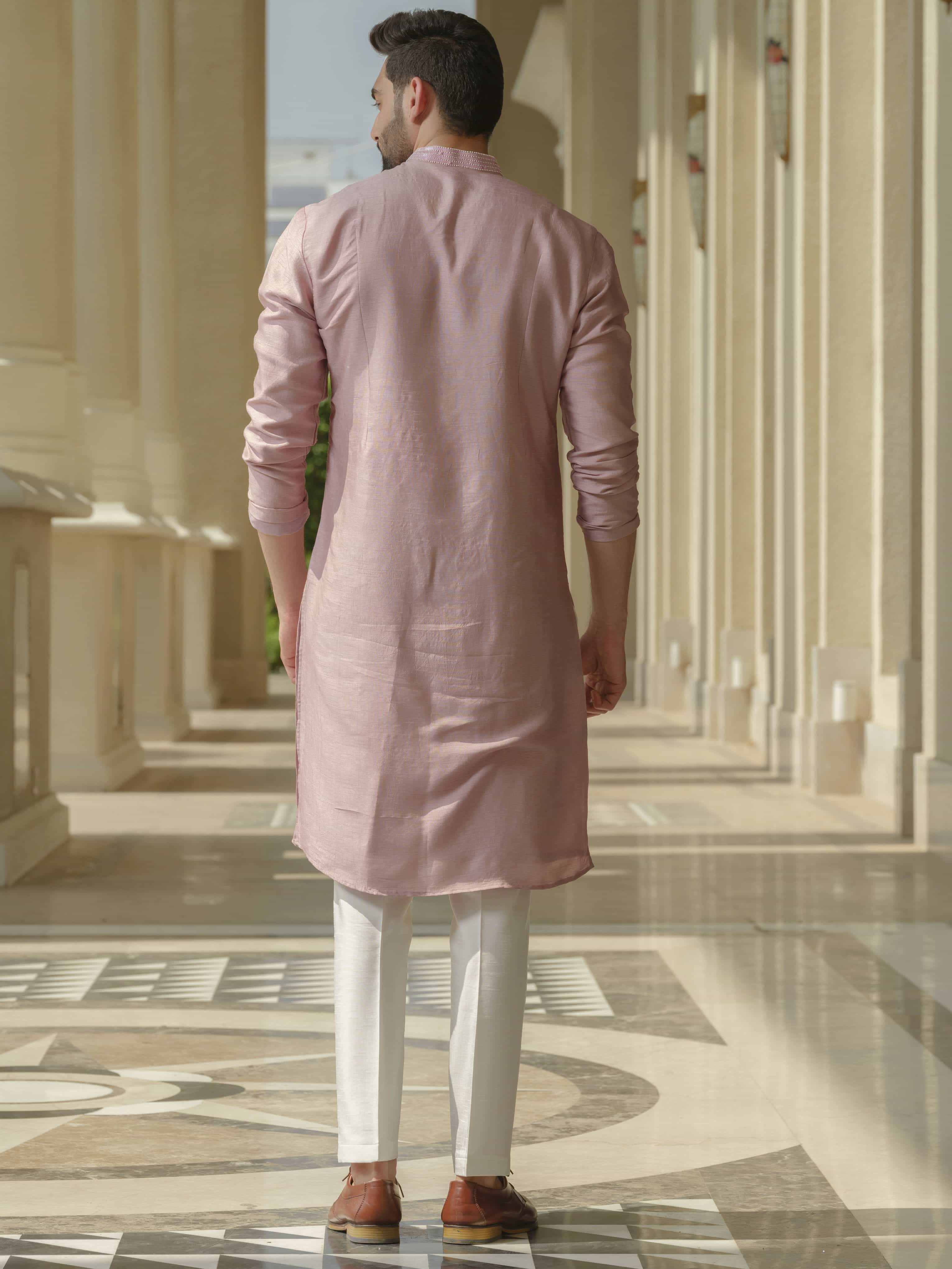 Light Pink Silk Embroidered Kurta Set