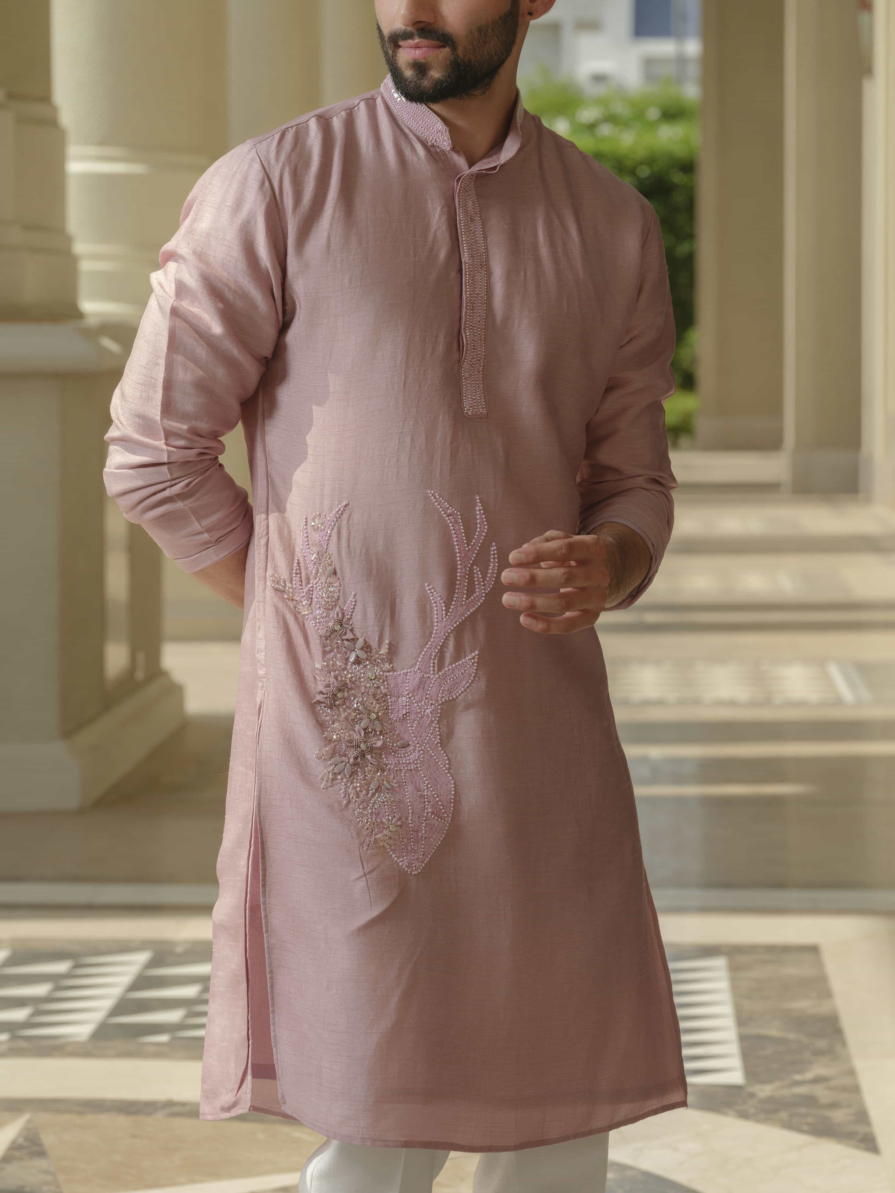 Light Pink Silk Embroidered Kurta Set