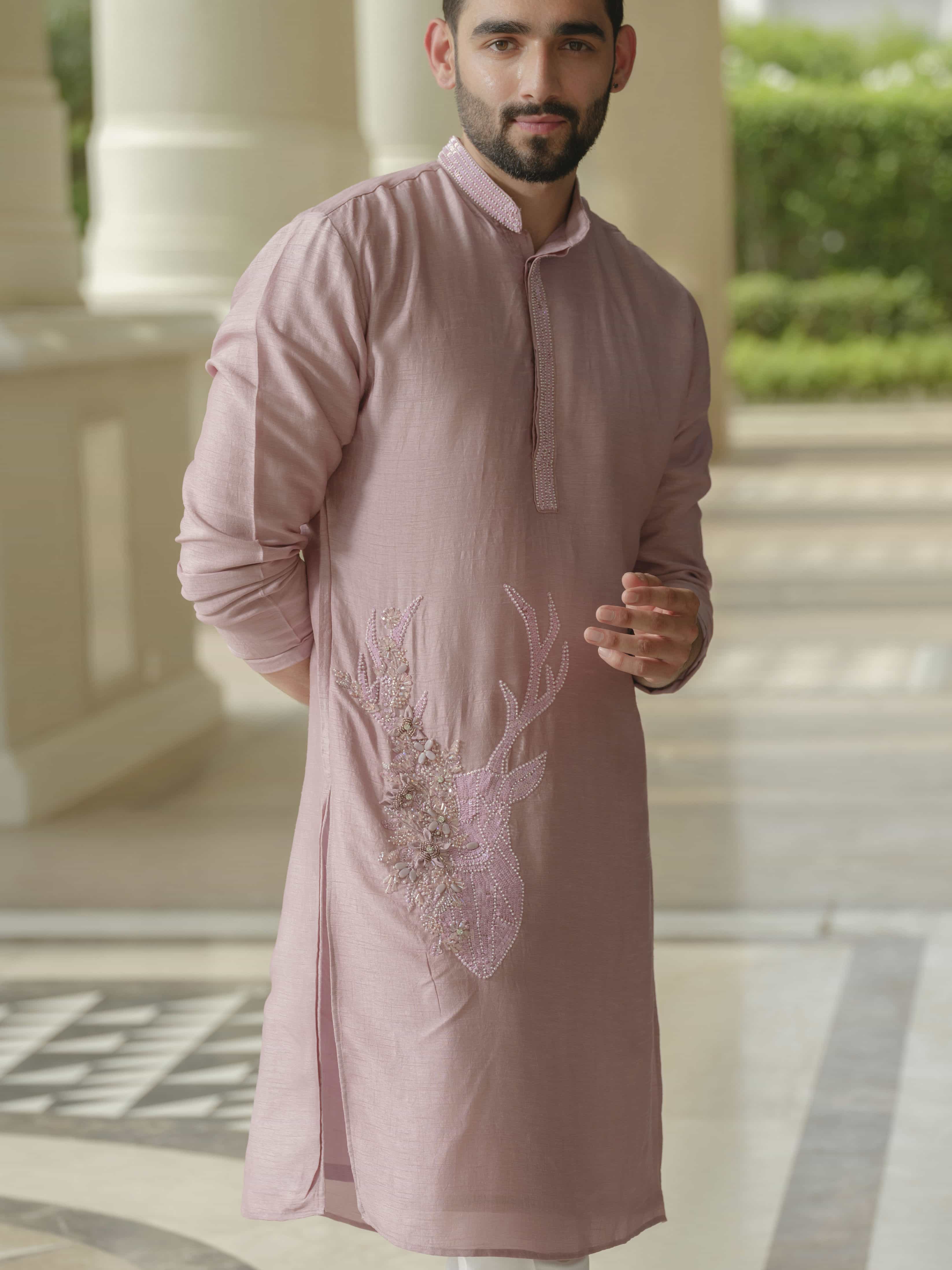 Light Pink Silk Embroidered Kurta Set