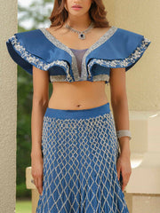 Royal Blue Indo-Western Set with Jaal Work