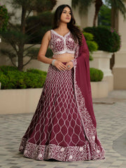 Maroon Moss Crepe Lehenga with Tissue Dupatta