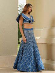 Royal Blue Indo-Western Set with Jaal Work