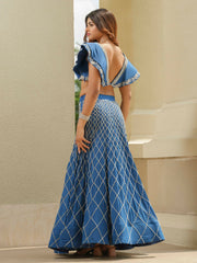 Royal Blue Indo-Western Set with Jaal Work