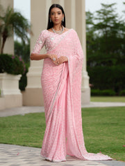 Powder Pink Moss Crepe with Sequins Work