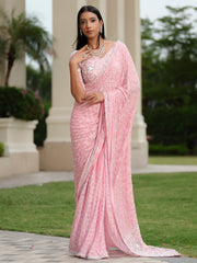 Powder Pink Moss Crepe with Sequins Work