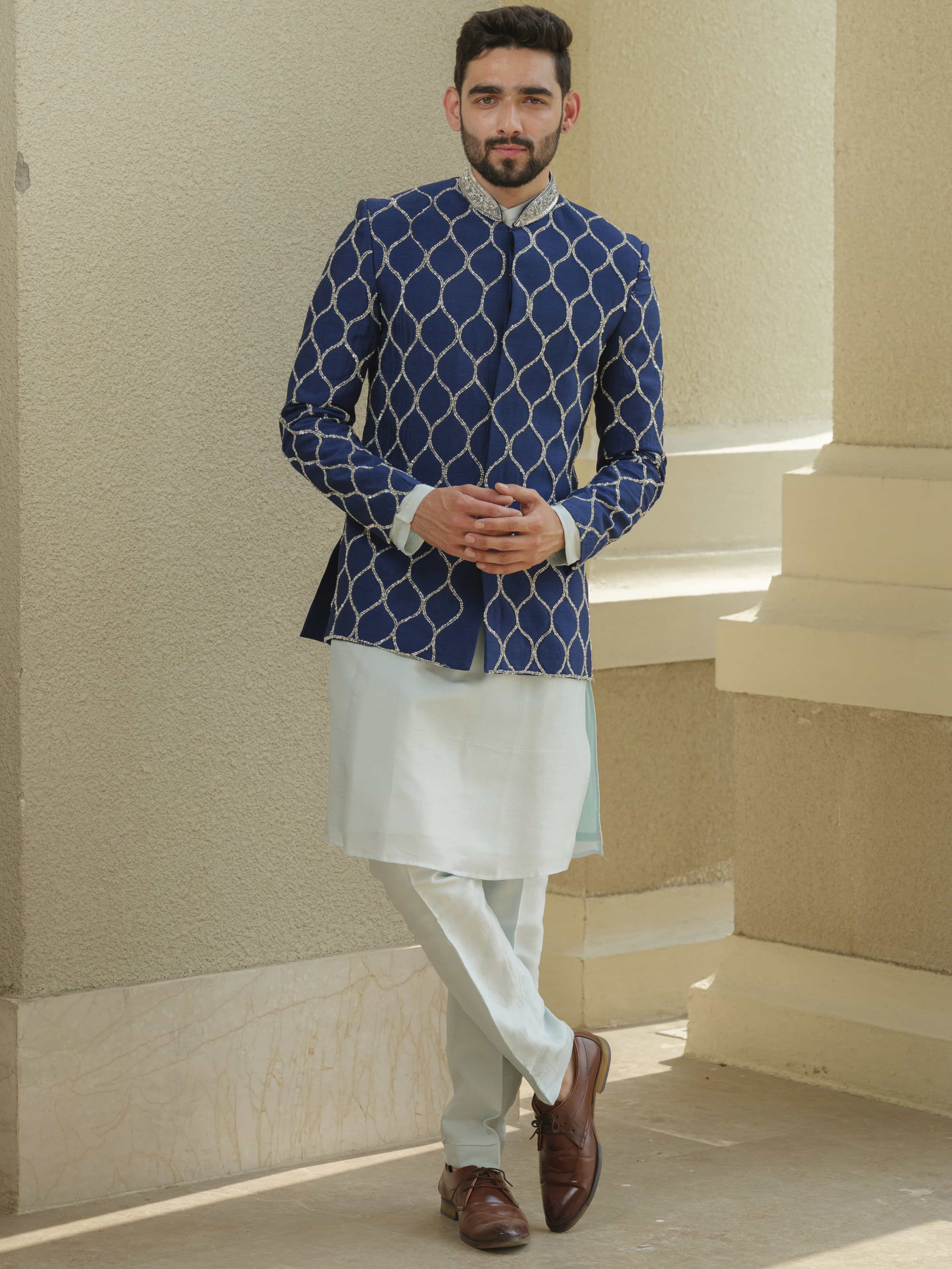 Royal Blue Silk Embroidered Jodhpuri Set