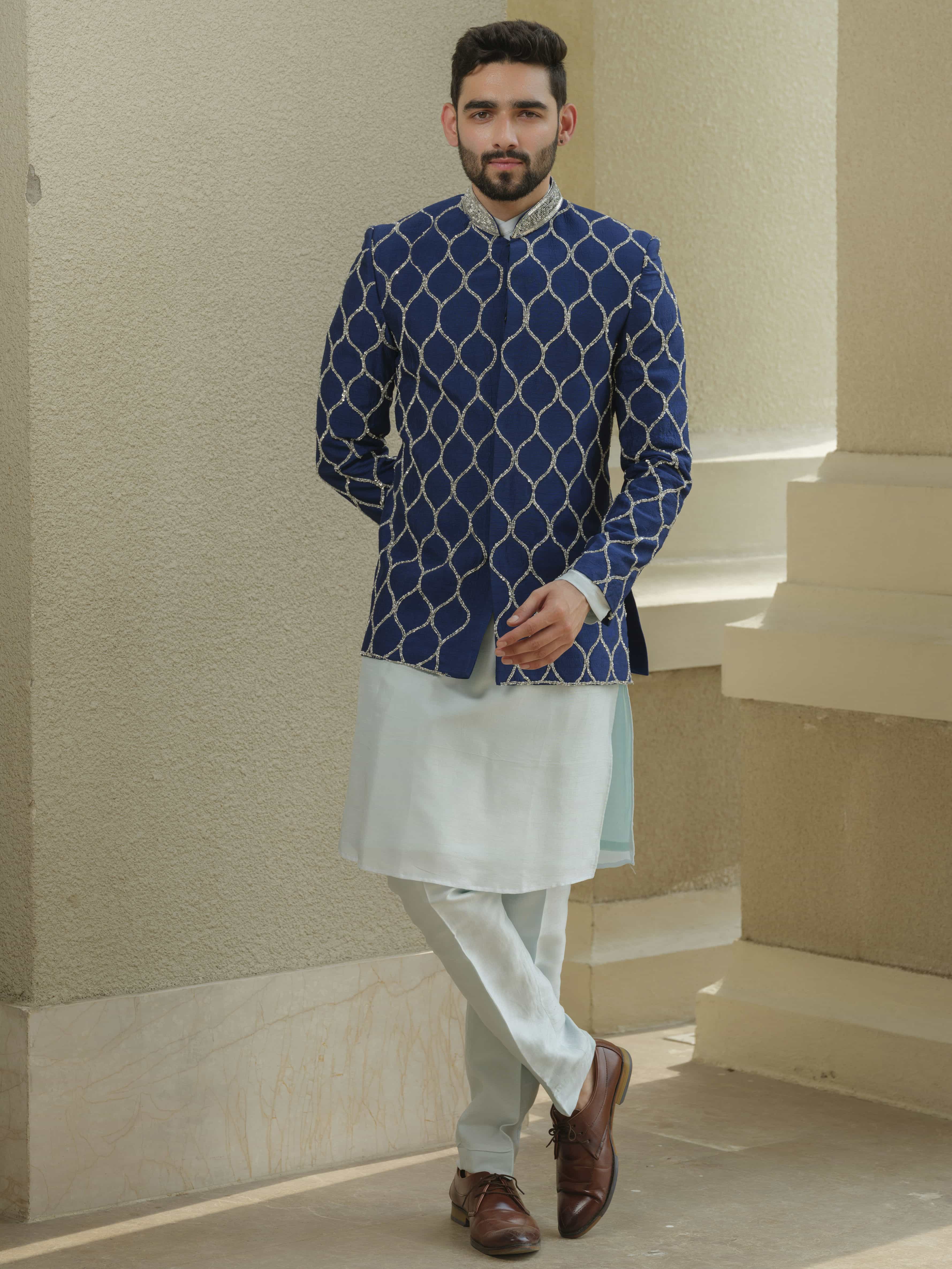 Royal Blue Silk Embroidered Jodhpuri Set