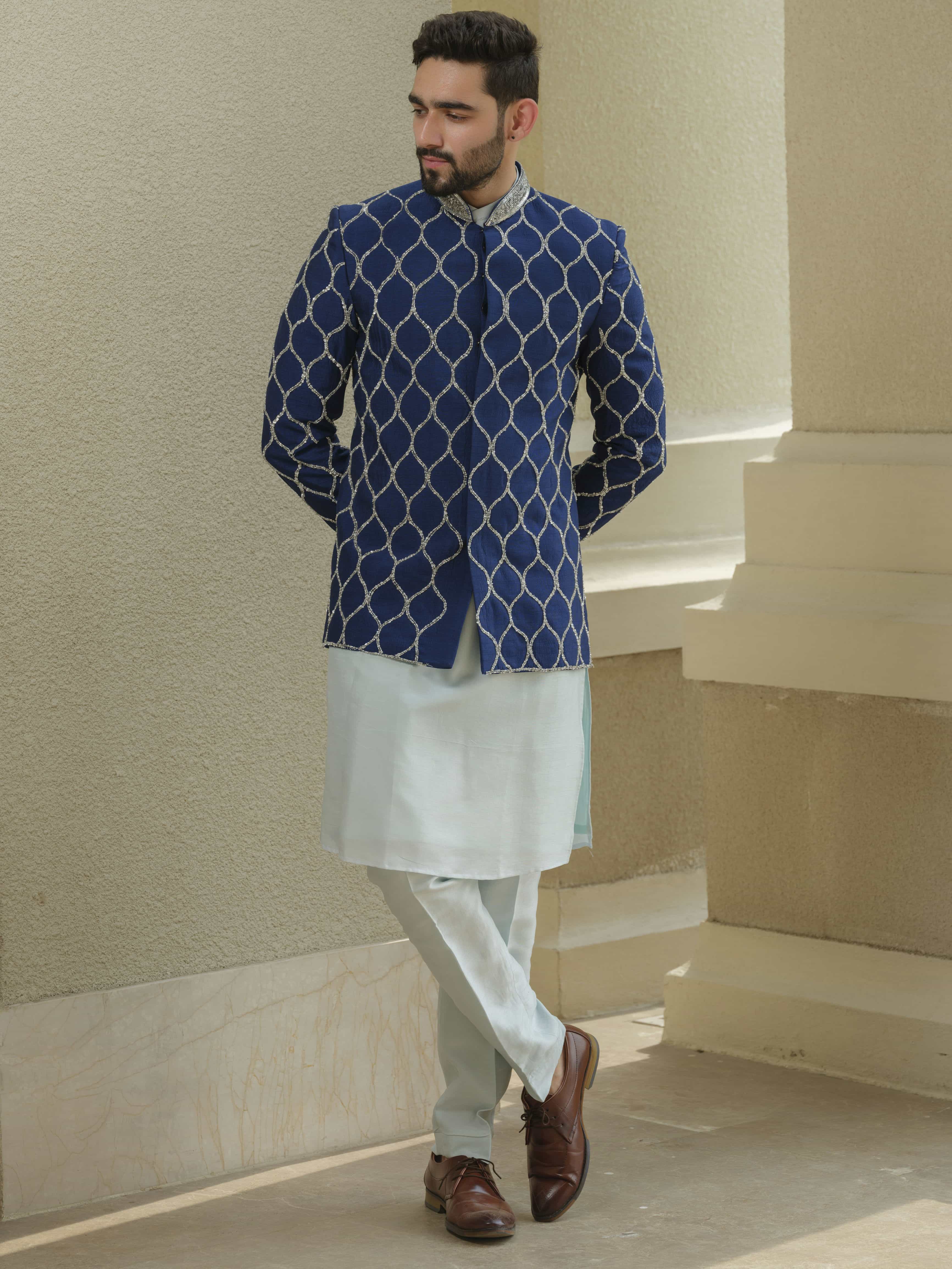 Royal Blue Silk Embroidered Jodhpuri Set