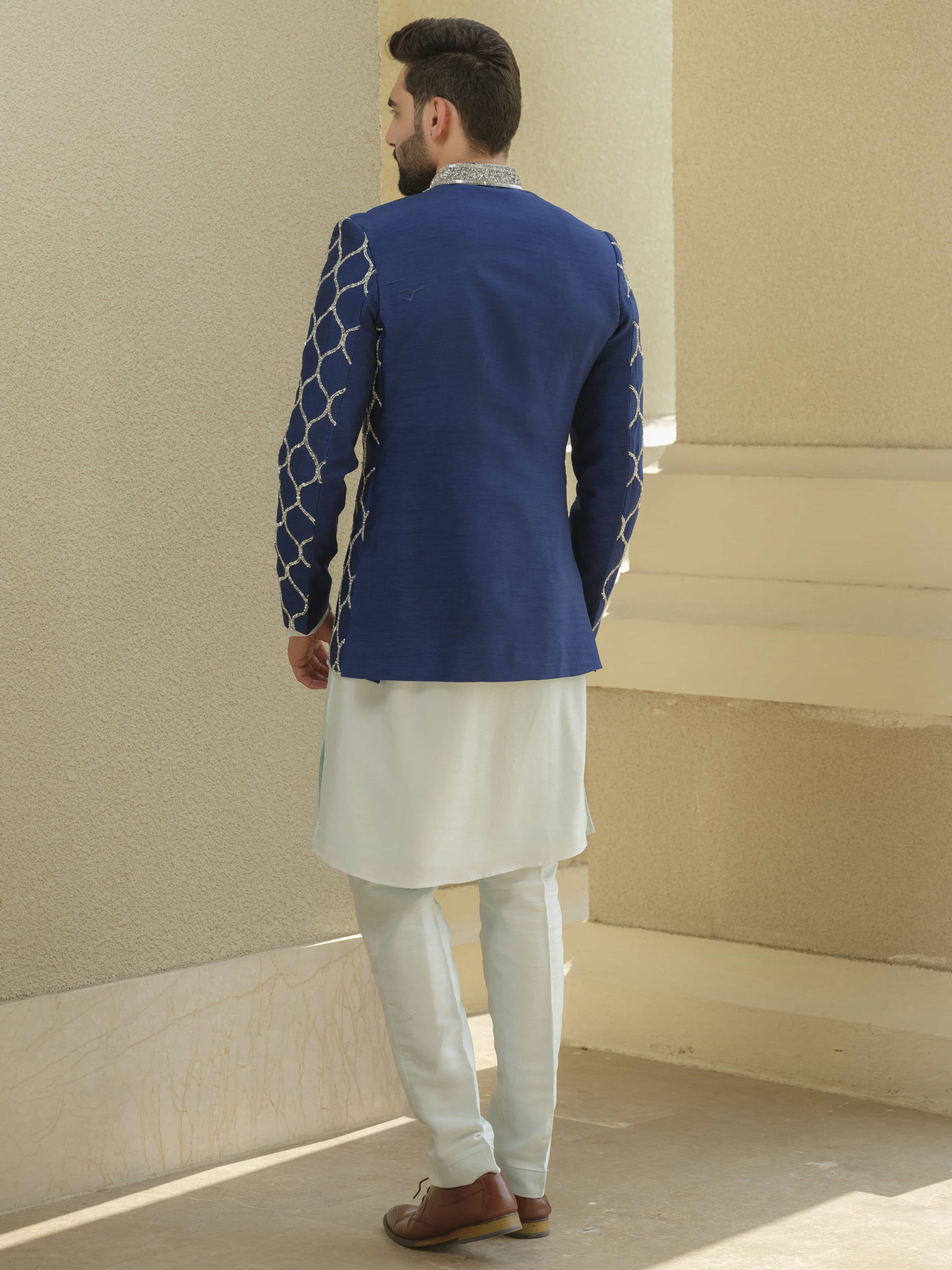Royal Blue Silk Embroidered Jodhpuri Set