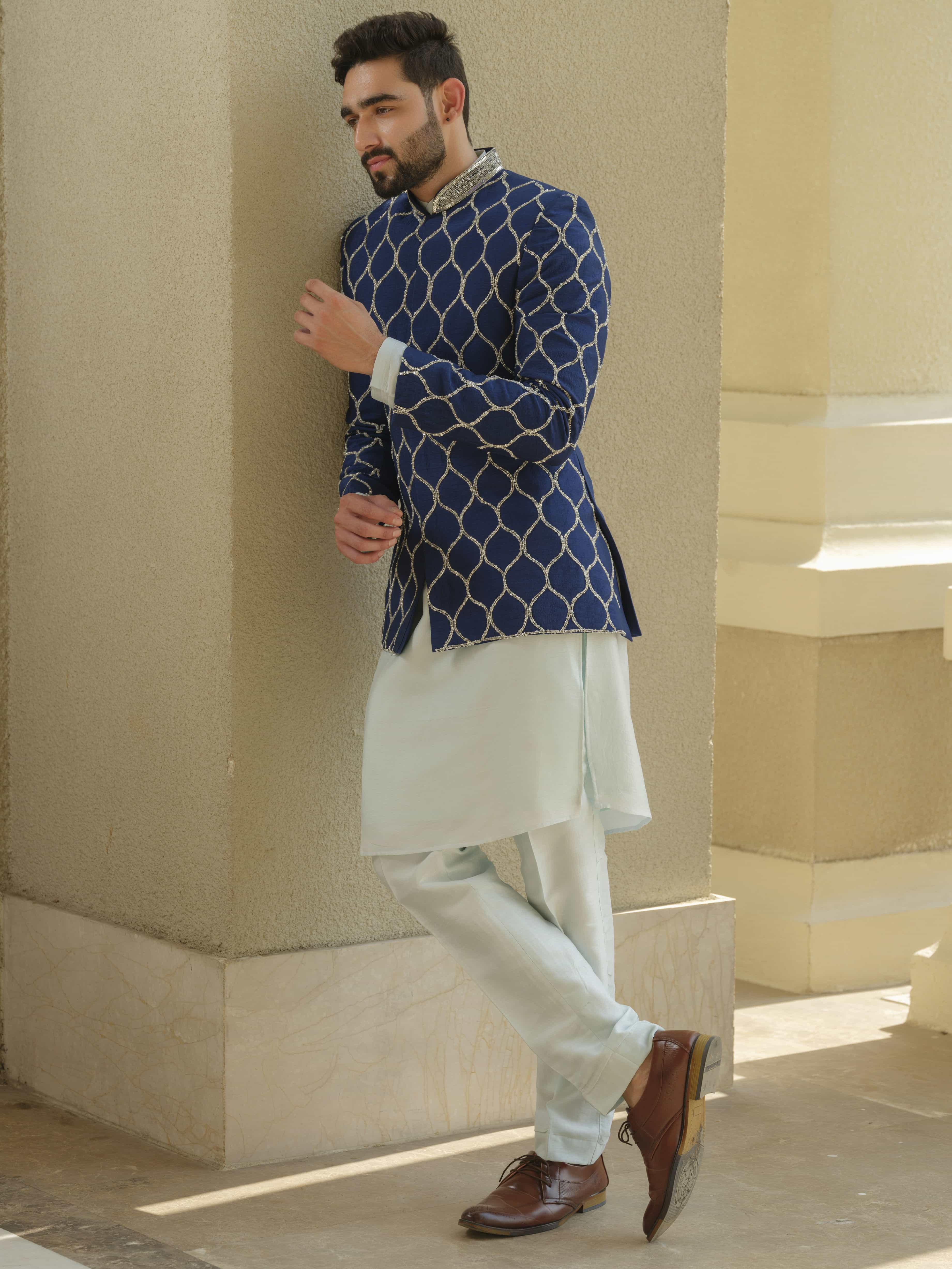 Royal Blue Silk Embroidered Jodhpuri Set
