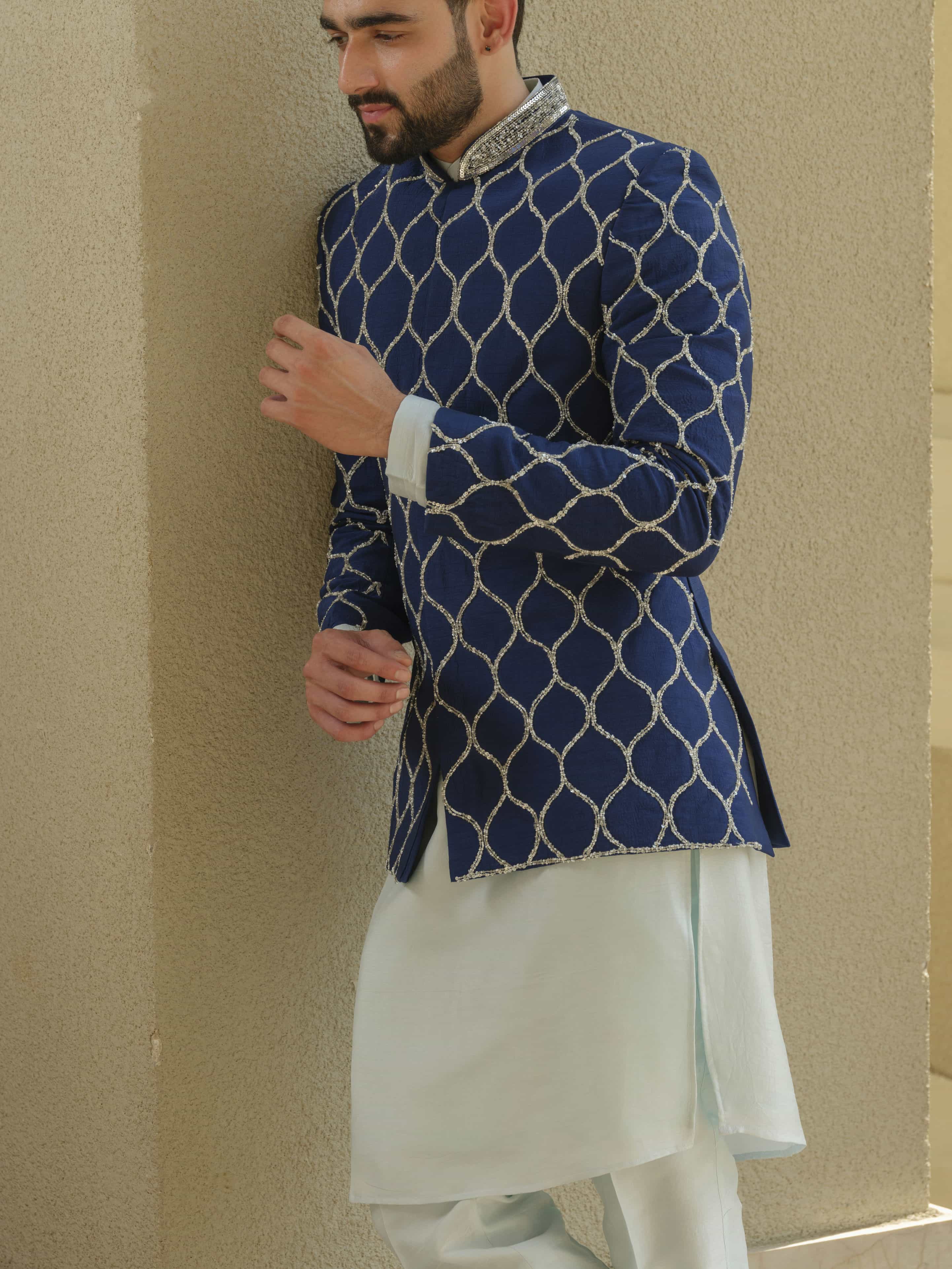 Royal Blue Silk Embroidered Jodhpuri Set
